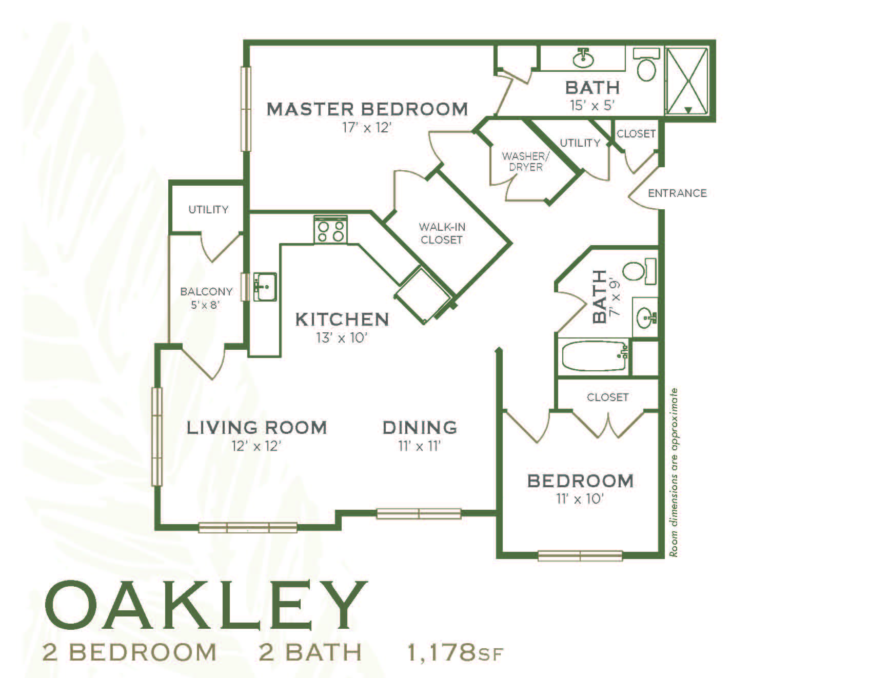 Floor plan for 2 beds, 2 baths, 1178 sqft